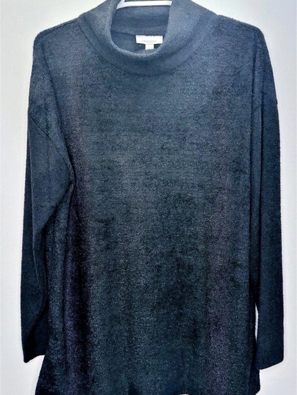 Chico’s Cozy Knit Mock Tunic Top Black Stretchy Womens 23XL Capsule Minimalist